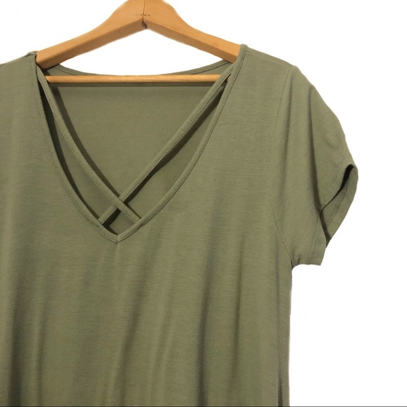 Poof Strappy T Shirt Dress Flowy V neck Modest - Picture 2 of 6